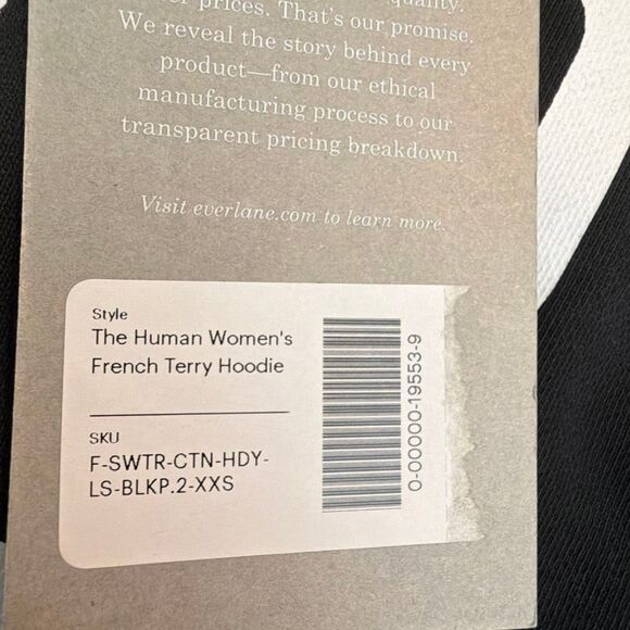 EVERLANE The 100% Human Typography French Terry Hoodie Sweatshirt Black White XX - Picture 5 of 7